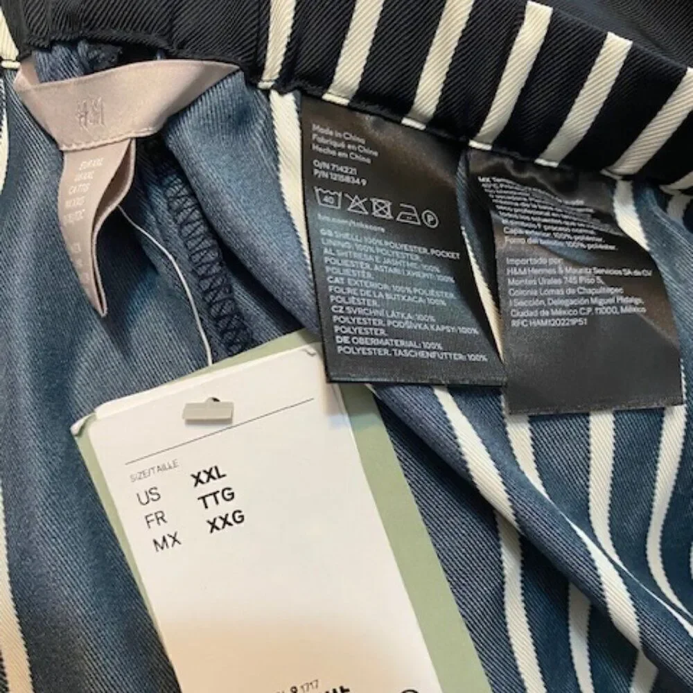 H & M Black/White stripe drawstring wide leg pants, size XXL - Picture 4 of 4